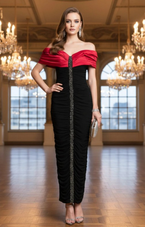 Robes Davet Şıklığı Taş İşlemeli Elbise-7000